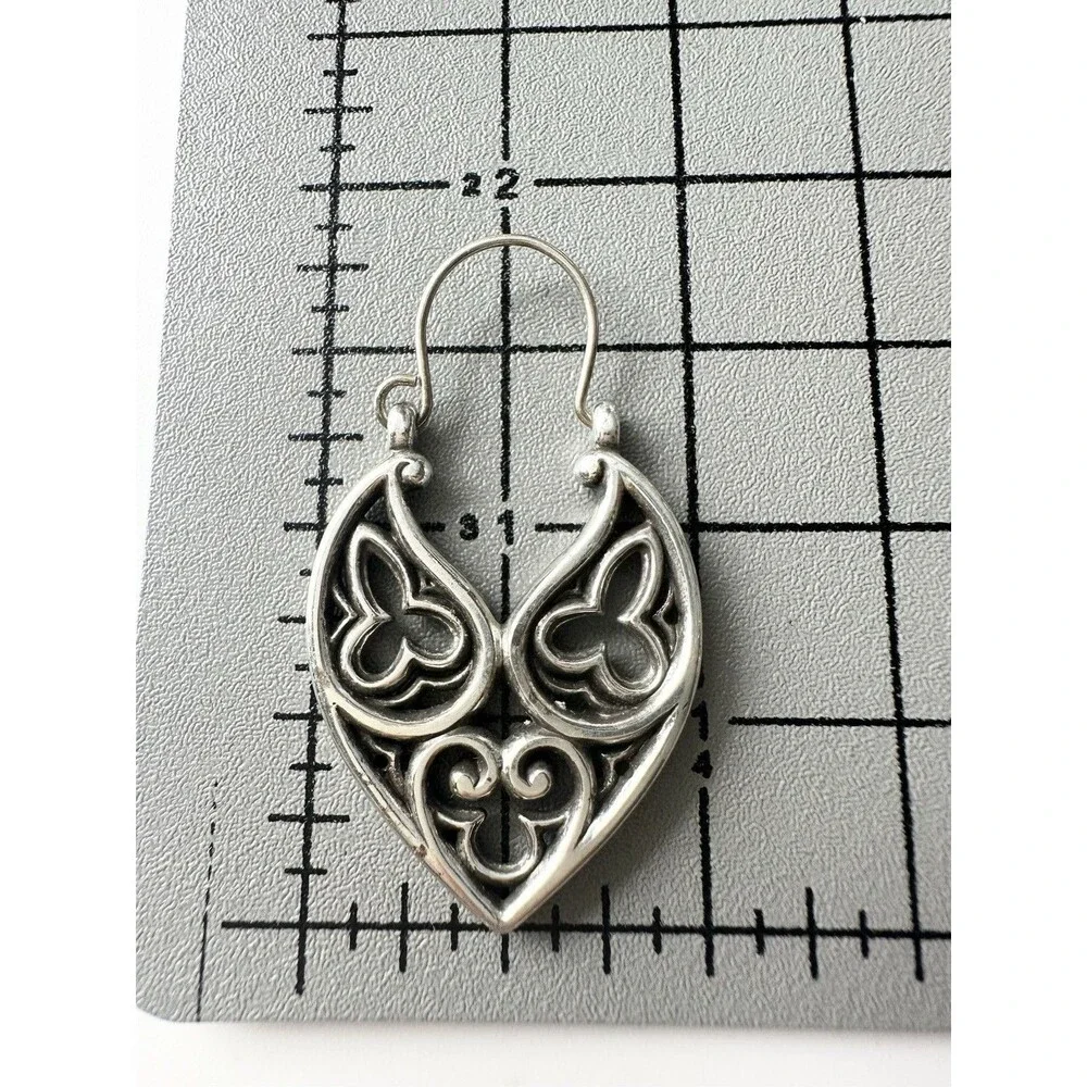 Floral V Shape Hoop Earrings Silver Tone
